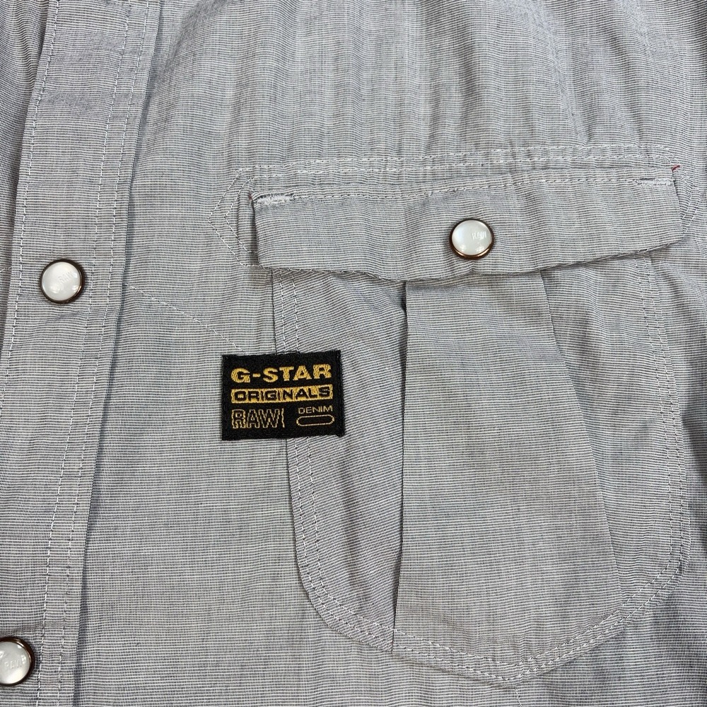 G-Star‎ Raw Western Shirt Men's L Gray Flap Pocket Pearl Snap Stretch Button Up - Picture 5 of 16